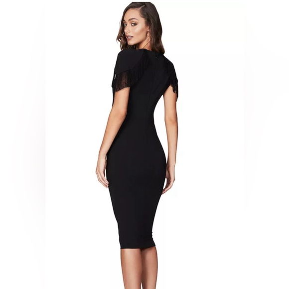 Nookie Fringe Mendez Black Elegant MIDI Dress NWT Small - Picture 2 of 9